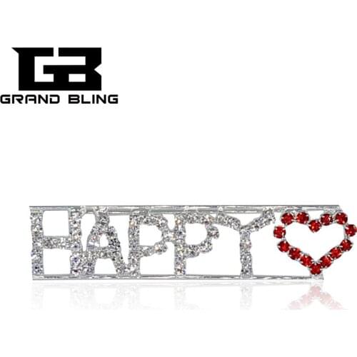 Blingbling Rhinestone Brooch Jewelry "HAPPY Heart" Word Pin