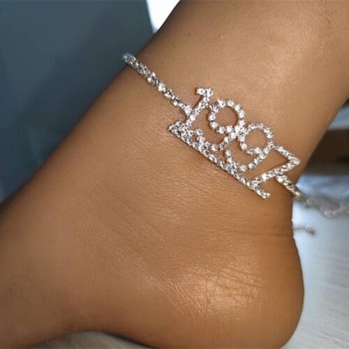 1985-2020 Birth Year Number Anklet Bracelet for Women Gift Luxury Rhinestone Digital Anklet Chain Foot Jewelry