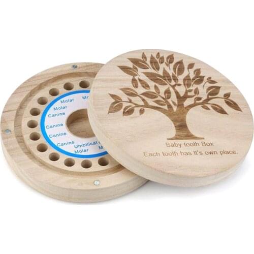 Baby Tooth Box Organizer Milk Teeth Wood Storage First Tooth Keepsake Baby Box happy