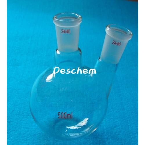 Two Necks,500ml,24/40,Round Bottom Glass Flask,2-Neck Lab Chemical Bottle