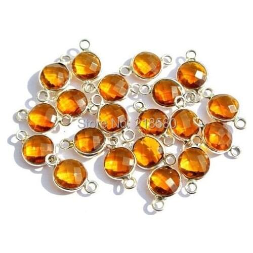 H-BP10 Orange Crystal Bezel Connector Pendant Silver Bezel Charm Round Bezel Connector 6mm 8mm 10mm 12mm 14mm 16mm