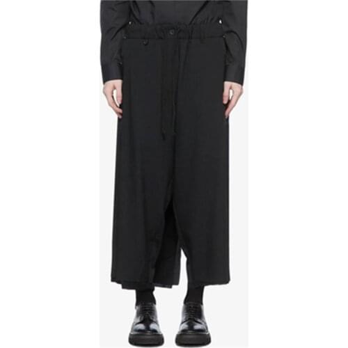 And Autumn winter new black multi-layer skirt with nine-point trousers male dark adjustable asymmetrical loose leg trousers