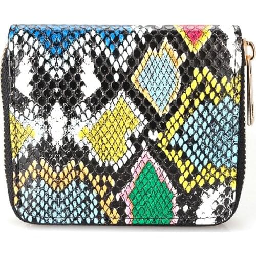 KANDRA Colorful Python Leather Short Wallets for Women Zipper Card Holder Snake Print Small Bag Ladies Clutch Coin Purses 2019