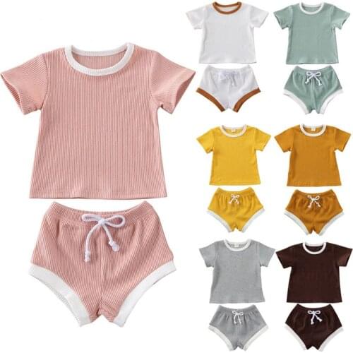 Wallarenear 0-3Years Infant Baby Girl Boy Clothes Short Sleeve Tops T-shirt+Shorts Pants Outfits Set 9Styles