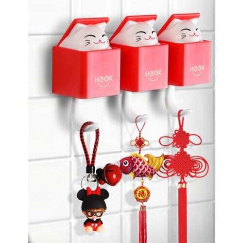 Creative Hook Plastic Sticky Hook Cute Cat Hook Kitchen Living Room Clothing Hat Key Hook Christmas Decorations 5pcs