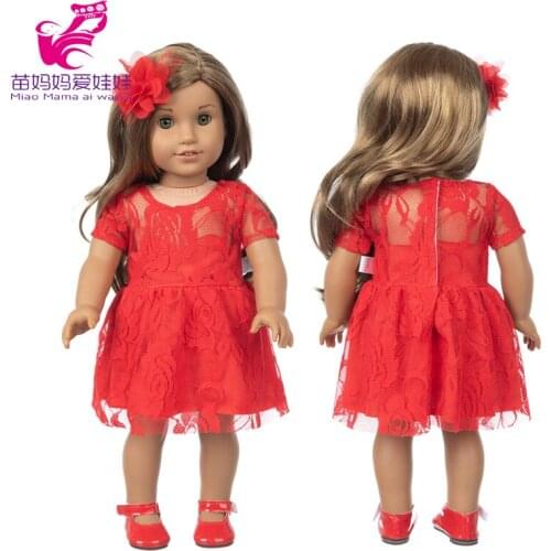 Doll Clothes 18Inch Girl Doll Red Lace Dress Baby Dolls Dress Children Girl Gifts