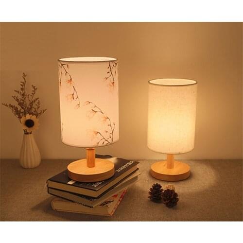 L18-Modern Nordic Fabric Art Table Lamp Led Night Light Wooden Lamp Linen Lampshade LED Table Light for Bed Room/living Room