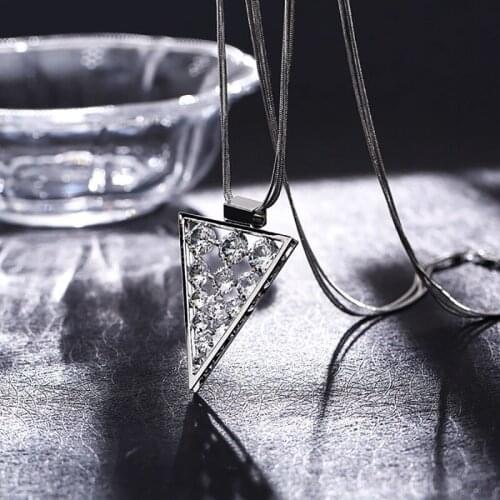Fashion AAA Cubic Zirconia Cluster Triangle Pendant Sweater Chain Three Chain Combination Necklace Women Jewelry LN3329-NE