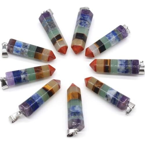 Natural Stone Reiki Healing Gem Crystal Column Lapis lazuli Pendant Loose Beads DIY Necklace Bracelet Earrings Jewelry Making