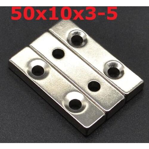 2/5/10/20 Pcs 50x10x3-5 Block NdFeB Neodymium Magnet N35 Super Powerful imanes Permanent Magnetic 50 x 10 x3 Hole 5