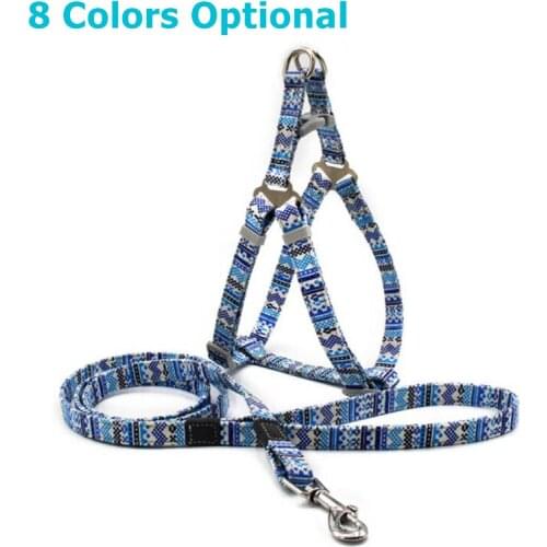 Dog Cat Nylon Bohemian Style Harness And Leash Set Adjustable Canvas Print Harnesses for Dogs Walking Runing Chest Pets Products