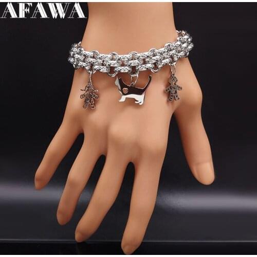 2021 Couple Stainless Steel Bracelets for Women Silver Color Boy Girl Cat Bracelet Jewelry Valentines Day Gift pulsera B17903