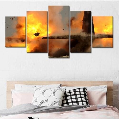 Poster Large Airliner Explosion Accident Fear Picture Modular Canvas Oil Painting 5 Panel Wall Art Living Room Home Decoration