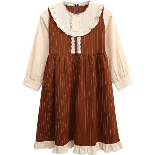 Girls Princess Dress Teen Kids Midi Stripe Dress Lace Two Colors Patchwork 2021 New Baby Children Autumn School Clothes,#6529