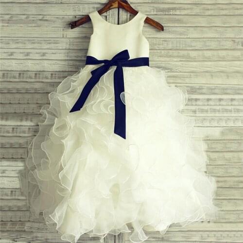 Ivory White Organza Flower Girl Dresses For Weddings Birthday Party First Communion Dresses For Girls with Ribbon Custom Made