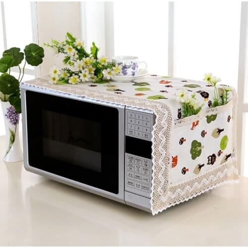 Modern Simple Microwave Cover Linen Printing Kitchen Microwave Oven Hood Oil Dust Cover Kitchen Accessories Home Decoration