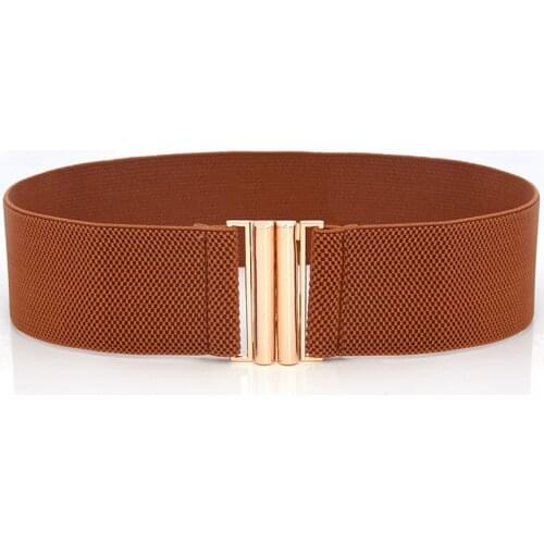 Women Wide Elastic Waist Belt Solid Color Dress Belt Accessories Stretch Elastic Wide Corset Waist Metal Buckle Female Belt Hot