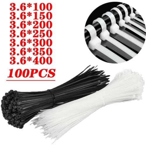 100PCS self-locking plastic nylon cable tie black and white standard width 3.6 cable tie fixing ring 4x200 4×300 4x400 cable tie