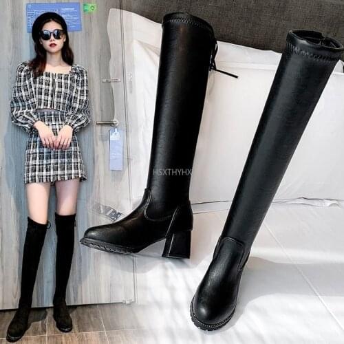 Sexy Slim Fit Elastic Flock Over The Knee Boots Women shoes 2022 Autumn Winter ladies high heel overknee Long Thigh High botas