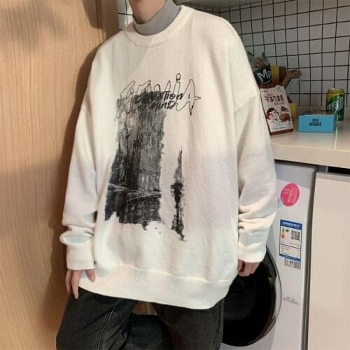 INXYZ Mens Autumn Winter Fashion Trend Sweater Casual Oversize Letter Pattern Print Retro Style Pullover Womens Warm Jacket