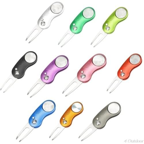 Stainless Steel Folding Golf Divot Repair Fork with Magnetic Button Pitch Groove Switchblade Remover Cleaner Pitchfork N25 20
