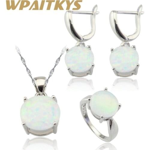 Australia White Fire Opal Stones Silver Color Jewelry Sets For Women Christmas Necklace Pendant Drop Earrings Rings Gift Box