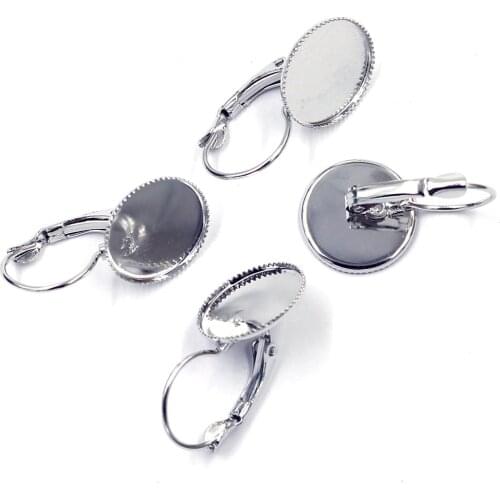 10Pcs Earrings Clips Ear Cameo Settings Alloy Copper Silver Tone Jewelry DIY Making Findings 25x15mm(Fit 14mm)