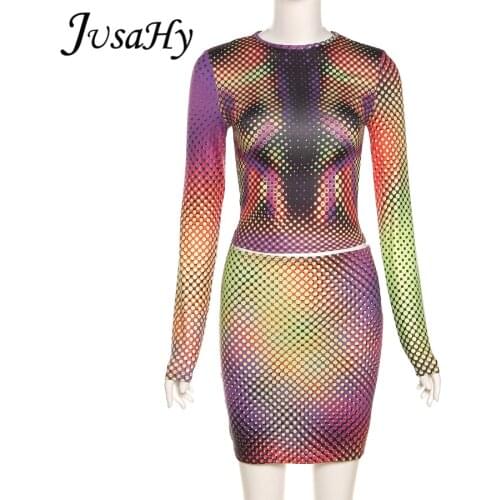 JuSaHy Y2K Print Polka Dot Two Piece Set Women Croped Tops+Mini Skirt Body-Shaping Matching Hipster Outfits Female Streetwear