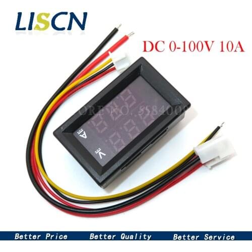 1pcs DC 0-100V 10A Digital Voltmeter Ammeter Dual Display Voltage Detector Current Meter Panel Amp Volt Gauge 0.28" Red Blue LED