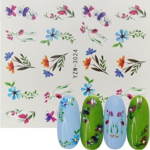1 Sheet Water Nail Decal and Sticker Flower Leaf Tree Green Simple Summer Slider for Manicure Nail Art Watermark Tips