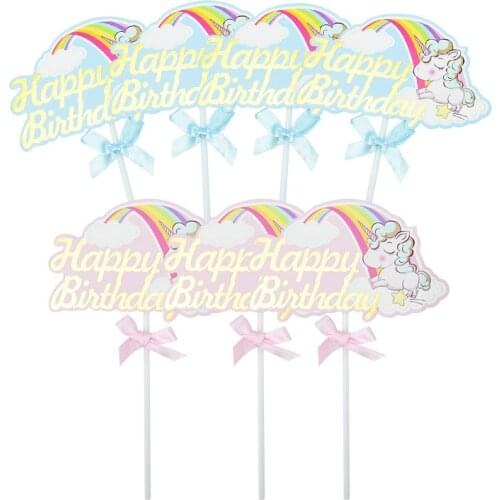 10pcs Unicorn Rainbow Happy Birthday Cake Toppers Birthday Party Kids Favors Cake Decor Baby Shower Cupcake Topper Wedding Decor