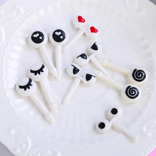 10 Pieces/set Cute Cartoon Eyes Fruit Fork Bento Accessories Kids Food Choice Sandwich Decoration Lunch Food Fruit Pick Fork