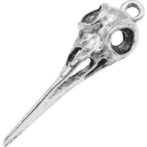 Julie Wang 10PCS Bird Beak Charms Antique Silver Color Raven Skull Bird Head Pendant Earring Punk Jewelry Making Accessory