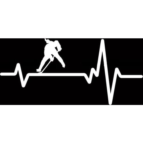 16.4CM*7.6CM Hockey Face-off Girl Center Stick Heartbeat Vinyl Black/Silver Car Sticker C22-1167