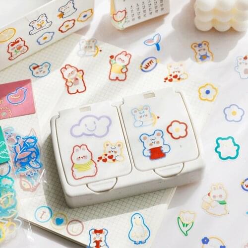 45PCS/Pack Spring Outing Day Sticker Bag Series PET Hand Account Sticker Bag Cute Series Material Sticker Color Diy Decoration
