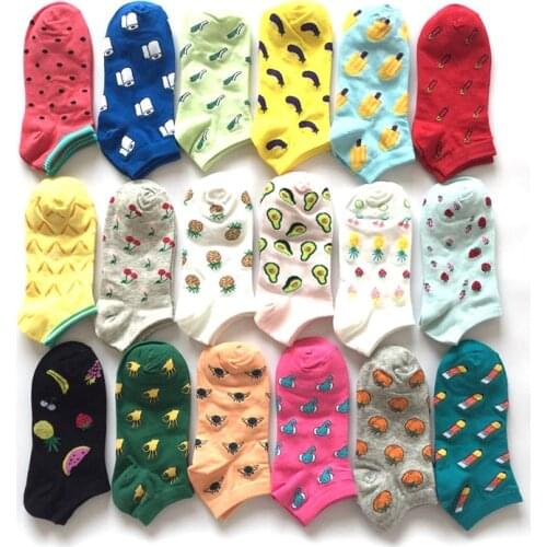 50 Pairs / Lot Wholesale Women socks Cartoon Funny pattern Fruits Vegetables Food Candy Color Short Cotton Ankle Boat Socks