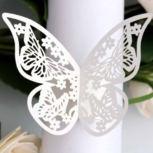 50PCS Laser Cut Butterfly Paper Napkin Ring Holders Napkin Buckle Wedding Banquet Dinner Christmas Home Party Table Decoration