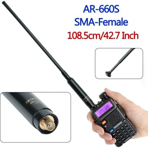 ABBREE AR-660S SMA-Female High Gain VHF UHF 144/430MHz Telescopic Antenna for Ham Radio Baofeng UV-5R BF-888S UV-9R Walkie Talki