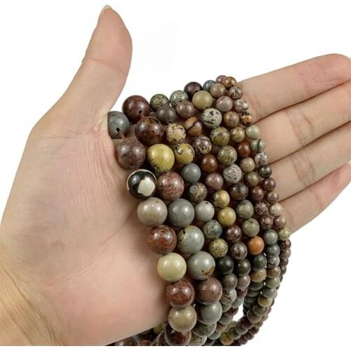 MKTREG Natural Grass fossils beads Natural Stone High quality Ore Round Loose beads ball 6/8/10/12MM Jewelry bracelet making DIY