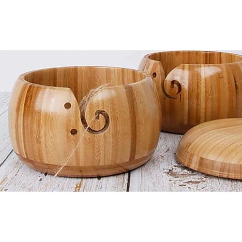 Natural Wooden Yarn Bowl Organizer Knitted Crocheted Wool Holder Storage Bowl Bamboo Home Handmade Knitting Sewing Supplies