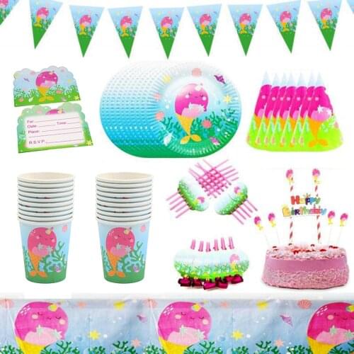 Unicorn Shark Theme Party Decoration Disposable Tableware Paper Cup Plate Napkins Baby Shower Kids Birthday Party Supplies AH02