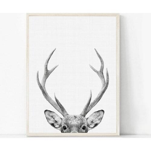 Deer Canvas Poster Nursery Wall Art Print Woodland Animal Deer Head Painting Photography Picture for Baby Room Home Decoration