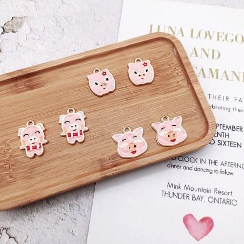Hot 6pcs High Quality Fashion Enamels Charms Gift Piggy Alloy Pendant Bracelet Necklace Jewelry Accessories DIY Crafts 2019 New