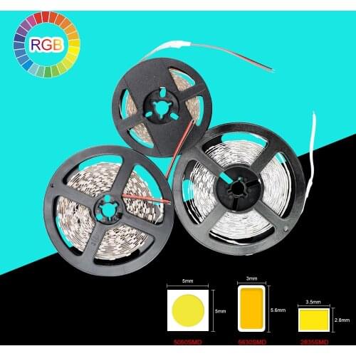 IP20 NO Waterproof RGB LED Strip Flexible Lights DC12V SMD 5050 5630 3528 300LED 5M Lampada LED Tape Light Colorful Ribbon Lamp