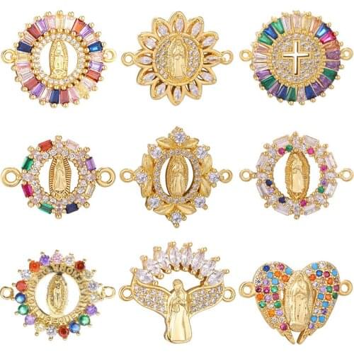 Juya DIY Christian Jewelry Accessories Supplies For Religious Shiny Crystal Virgin Mary Saint Jesus Charms Pendant