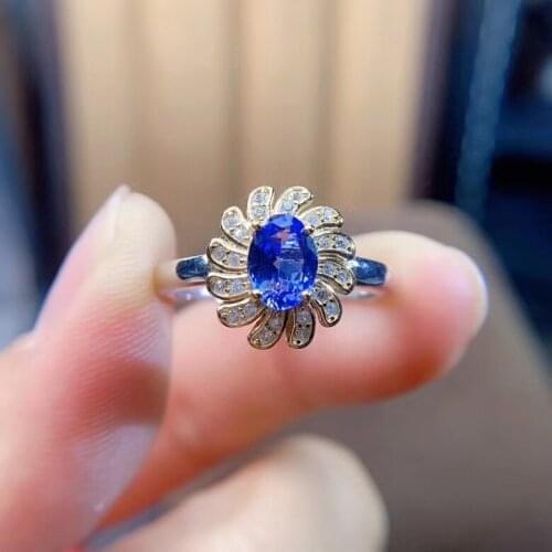 Grace Sun flower windmill wave 5*7mm Natural blue l tanzanite gem Ring Natural gemtone ring 925 silver women man gift Jewelry