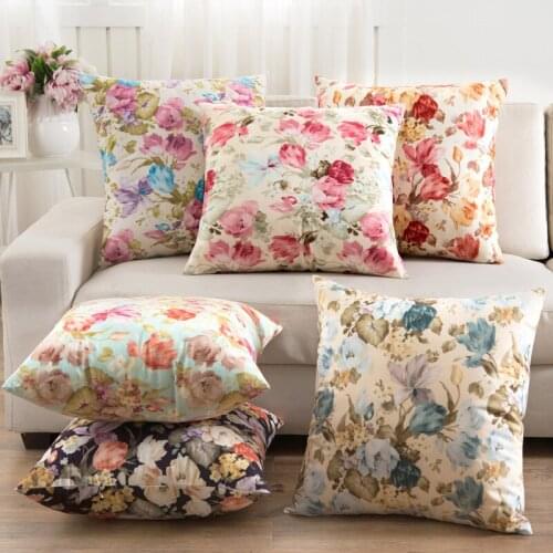Short Plush Sofa Cushion Cover Colorful Floral Print Pastoral Flower House Warming Gift Throw Pillow Cover Car Seat Decoration
