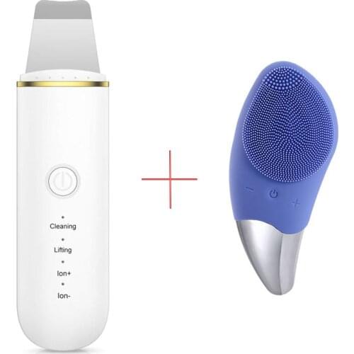 Skin Care Exfoliating Scraper Ultrasonic Deep Cleansing Pore Cleaning + Silicone Cleaning Brush to Remove Blackheads Cleaning
