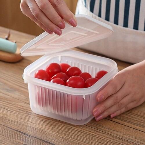 Square Fruit Storage Box Drain Sealed Box Organizer Kitchen Food Container Plastic Refrigerator Ginger Garlic Onion Storage Box