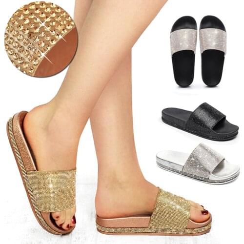 Summer Female Rhinestone Slippers Fashion Womens Outdoor Causal Slides Luxury Bling Flip Flops European American Ladies Sandals